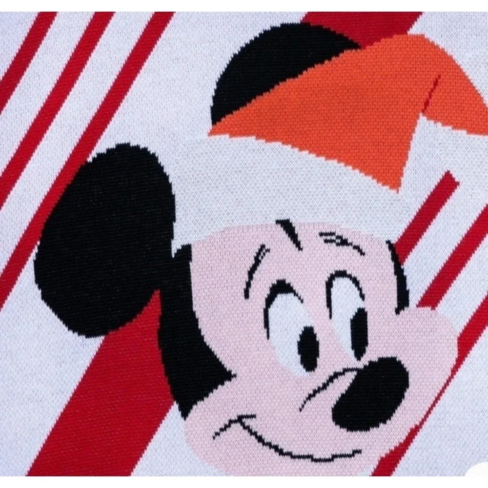New Disney Parks Santa Mickey Mouse Sweater Xmas Candy Cane Stripes Mens S - Picture 3 of 7